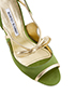 Manolo Blahnik Bow Open Toe Heels, &pound;130, Shoes, Gold/Green, Fabric/Leather, Other view