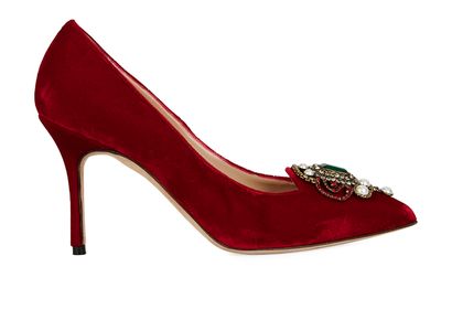 Manolo Blahnik, &pound;150, Shoes, Red, Velvet, Front view