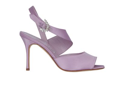 Manolo Blahnik Havelopa Sandals, &pound;190, Shoes, Purple, Satin, Front view