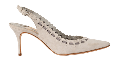 Manolo Blahnik Scalloped Edge Slingbacks, £175, Shoes, Grey, Suede, Front view