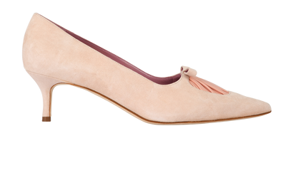 Manolo Blahnik Balquee Kitten Heels. Suede, front view