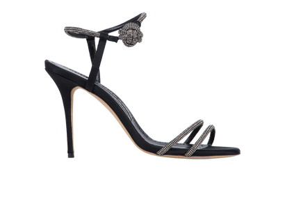 Manolo Blahnik Diablica Sandals, &pound;250, Shoes, Black, Satin, Front view