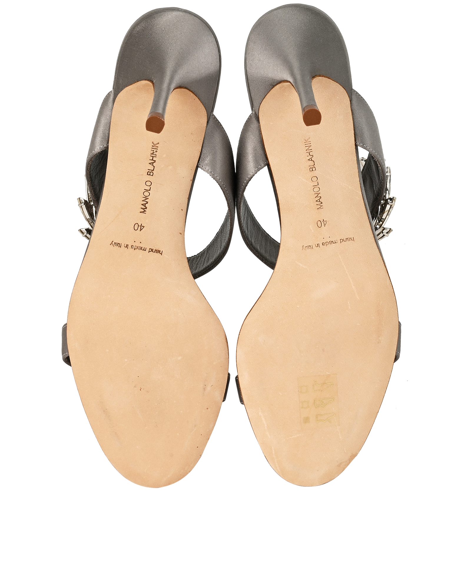 Manolo Blahnik Chivela Crystal Embellished Mules, &pound;290, Shoes, Grey, Satin, Top view