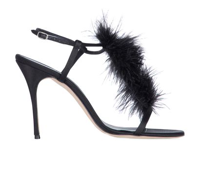 Manolo Blahnik Eila Feather Trimmed Sandals, front view