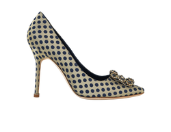 Manolo Blahnik Hangisi Polka Dot Heels, Leather, Gold/Blue, UK6, B 3*