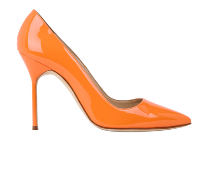 Manolo Blahnik BB 105 Pumps, &pound;180, Shoes, Orange, Patent Leather, Front view
