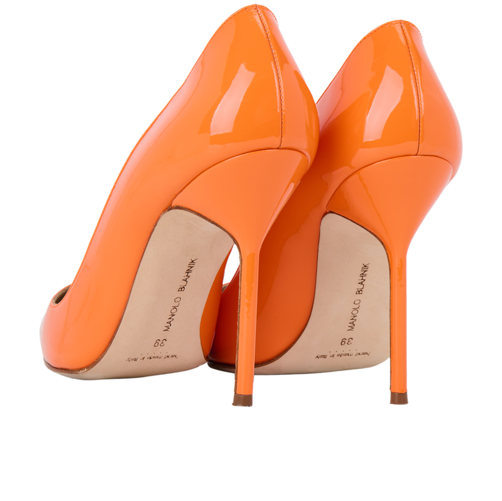 Manolo Blahnik BB 105 Pumps, &pound;180, Shoes, Orange, Patent Leather, Back view