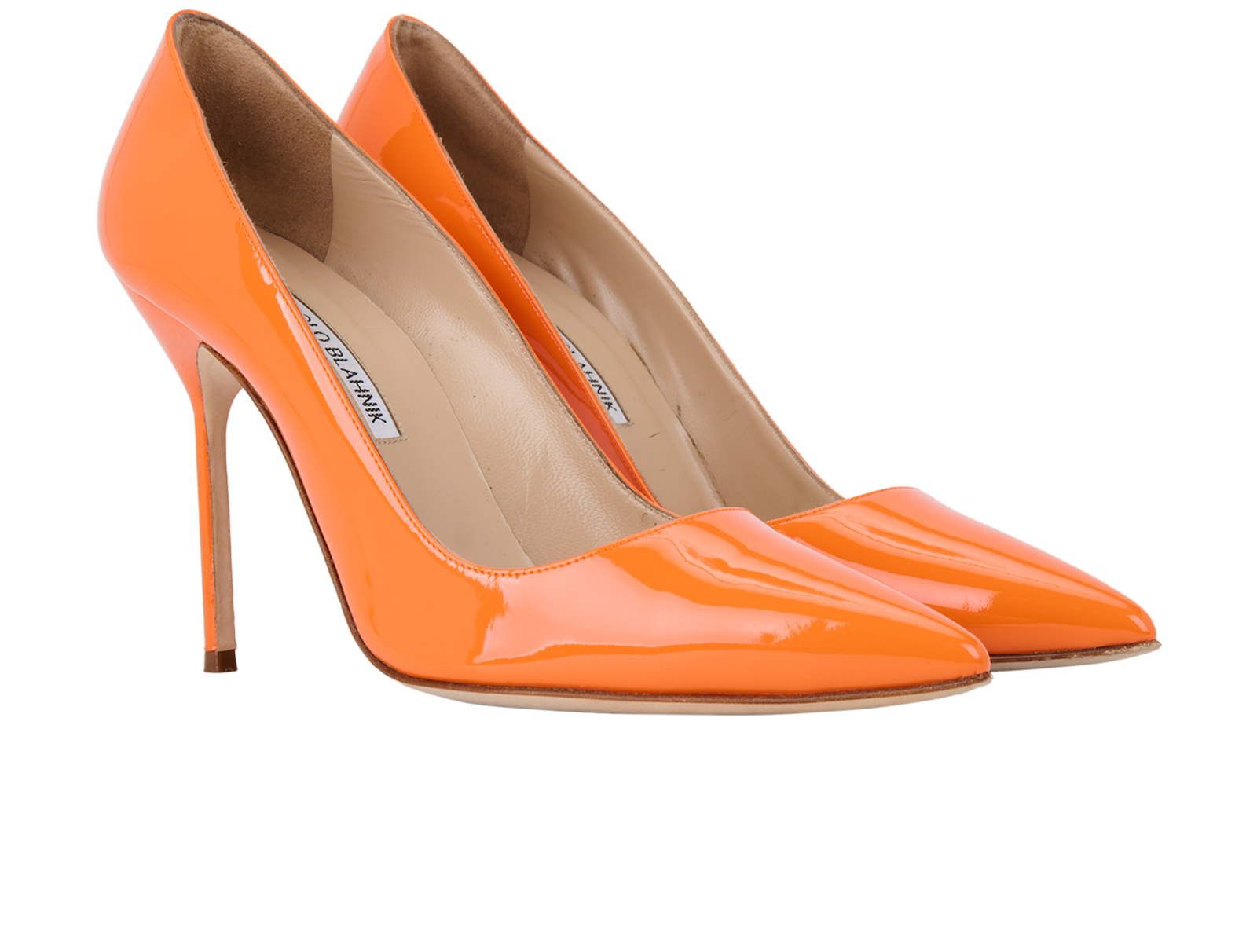 Manolo Blahnik BB 105 Pumps, &pound;180, Shoes, Orange, Patent Leather, Side view