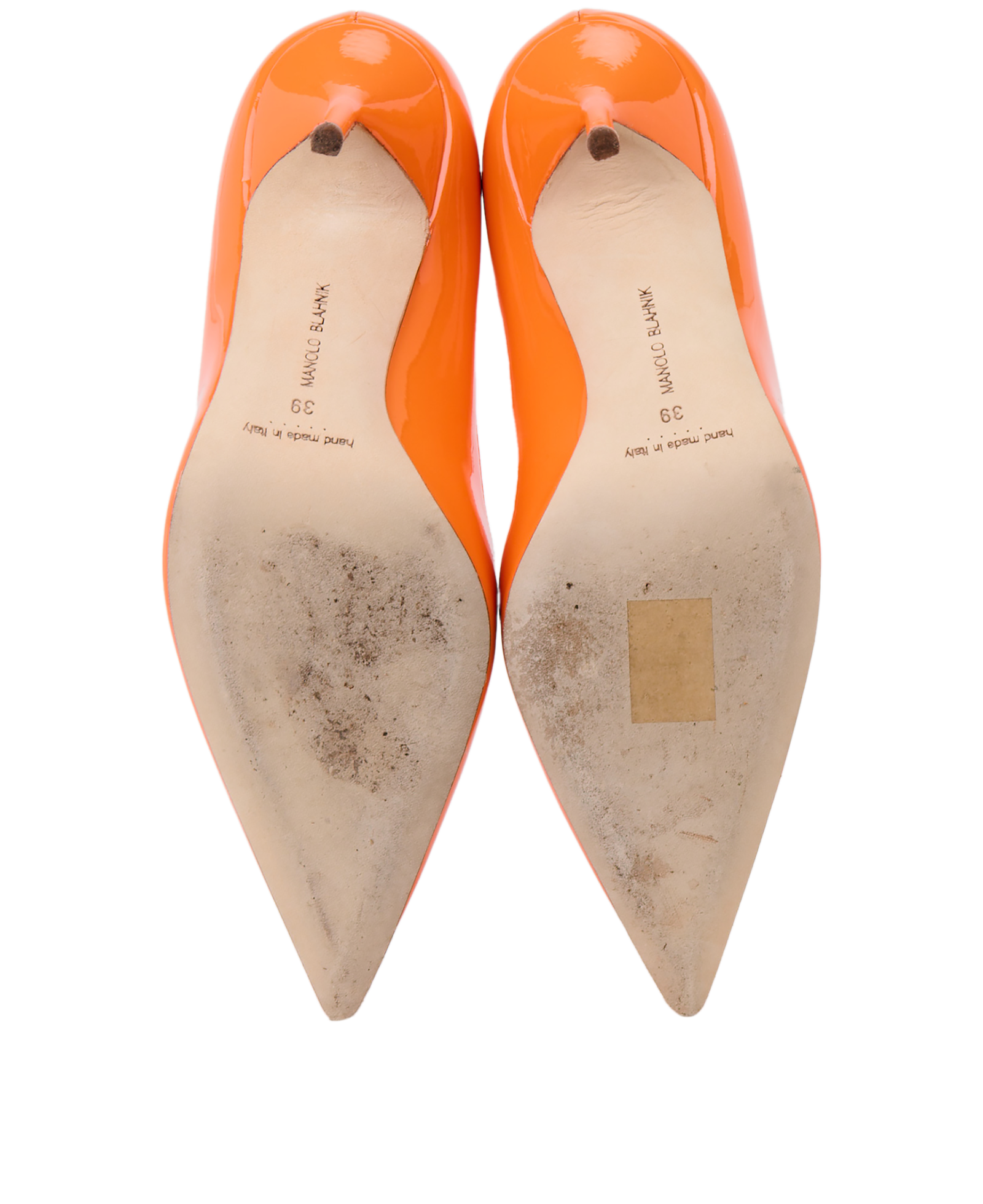 Manolo Blahnik BB 105 Pumps, &pound;180, Shoes, Orange, Patent Leather, Top view