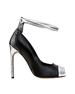 Manolo Blahnik Peep Toe Ankle Strap Heels, Leather, Black/Silver, UK 4.5