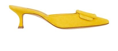 Manolo Blahnik Maysale 50 Heels, &pound;350, Shoes, Yellow, Suede, Front view