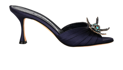Manolo Blahnik Crystal Embellished Sandals, &pound;250, Shoes, Navy, Satin, Front view