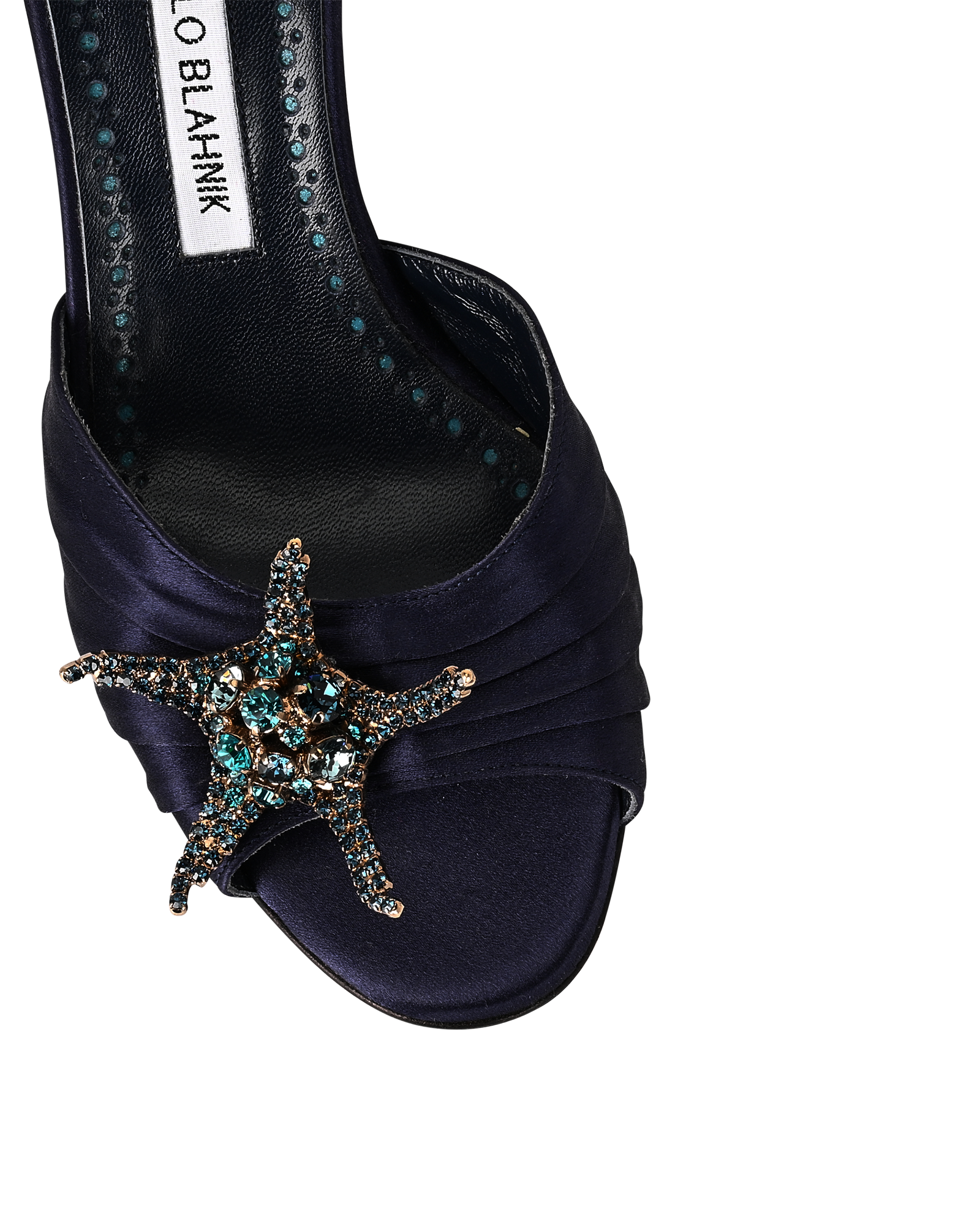 Manolo Blahnik Crystal Embellished Sandals, &pound;250, Shoes, Navy, Satin, Other view