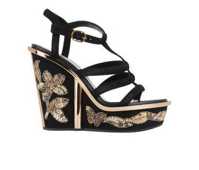 Alexander McQueen Embroidered Wedge Sandals, front view