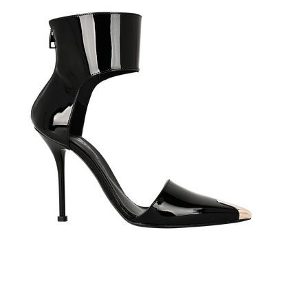 Alexander McQueen Punk Pump 105, &pound;250, Shoes, Black, Patent Leather, Front view