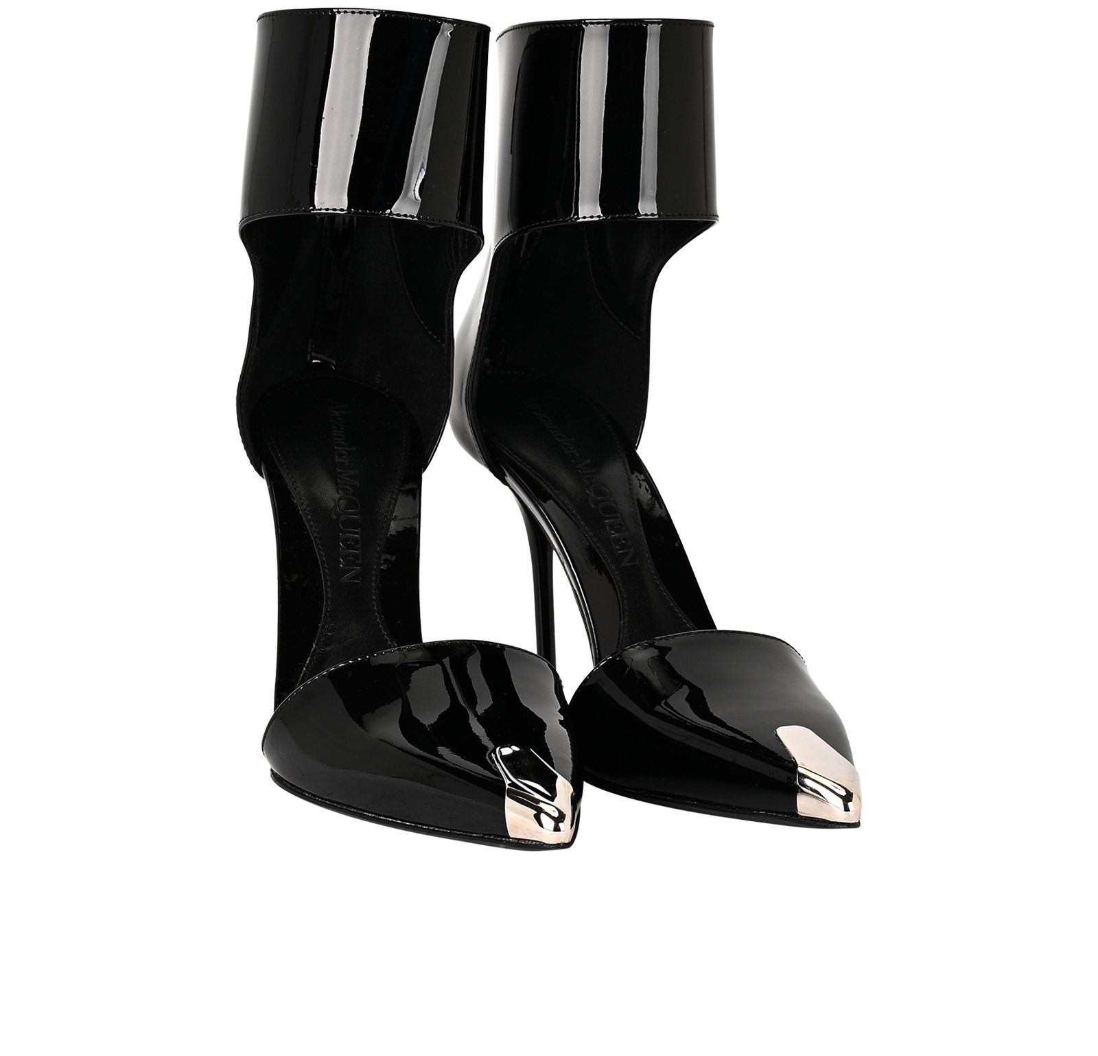 Alexander McQueen Punk Pump 105, &pound;250, Shoes, Black, Patent Leather, Side view