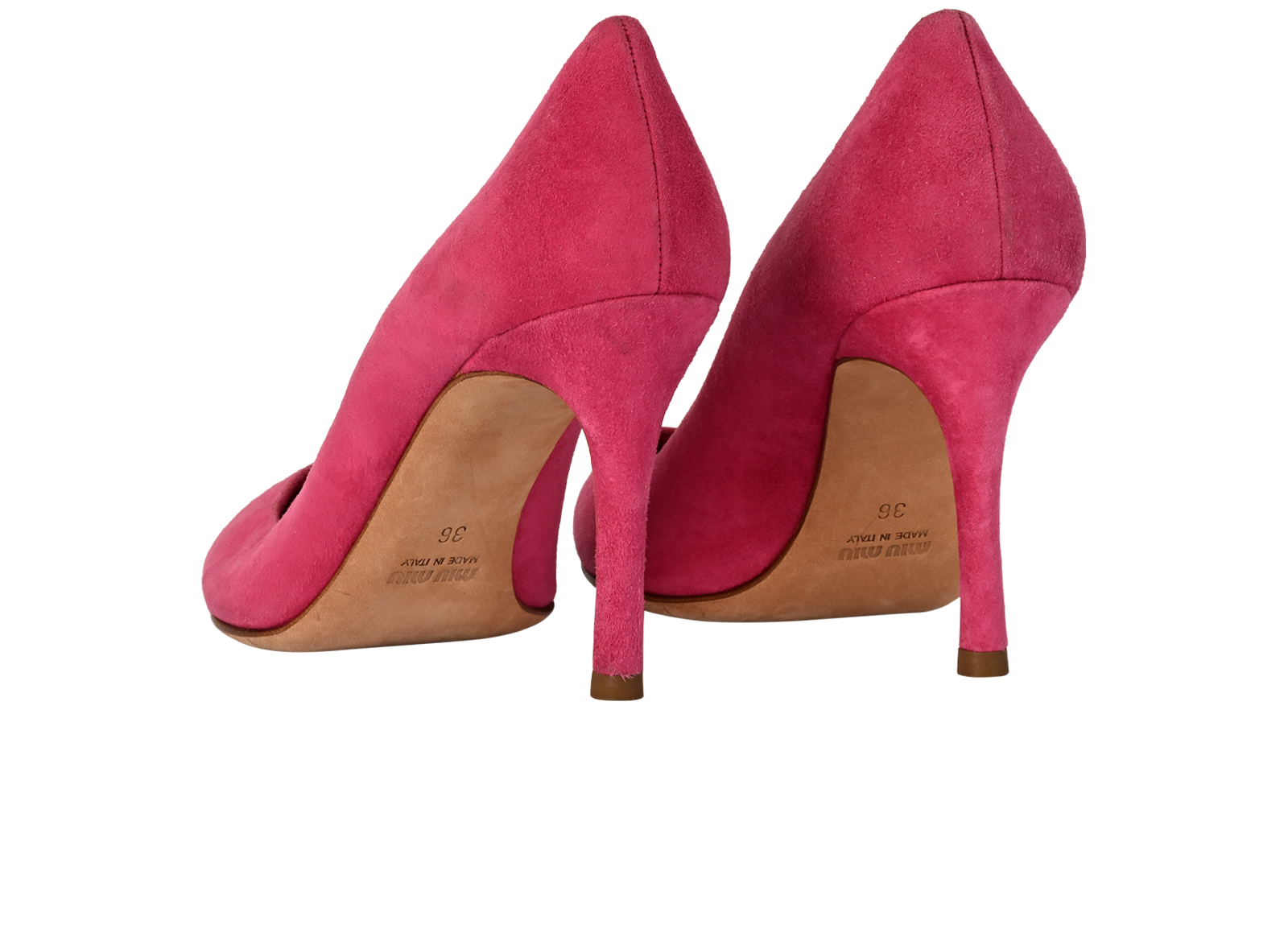 Miu Miu Pointed Toe Pumps, &pound;150, Shoes, Pink, Suede, Back view