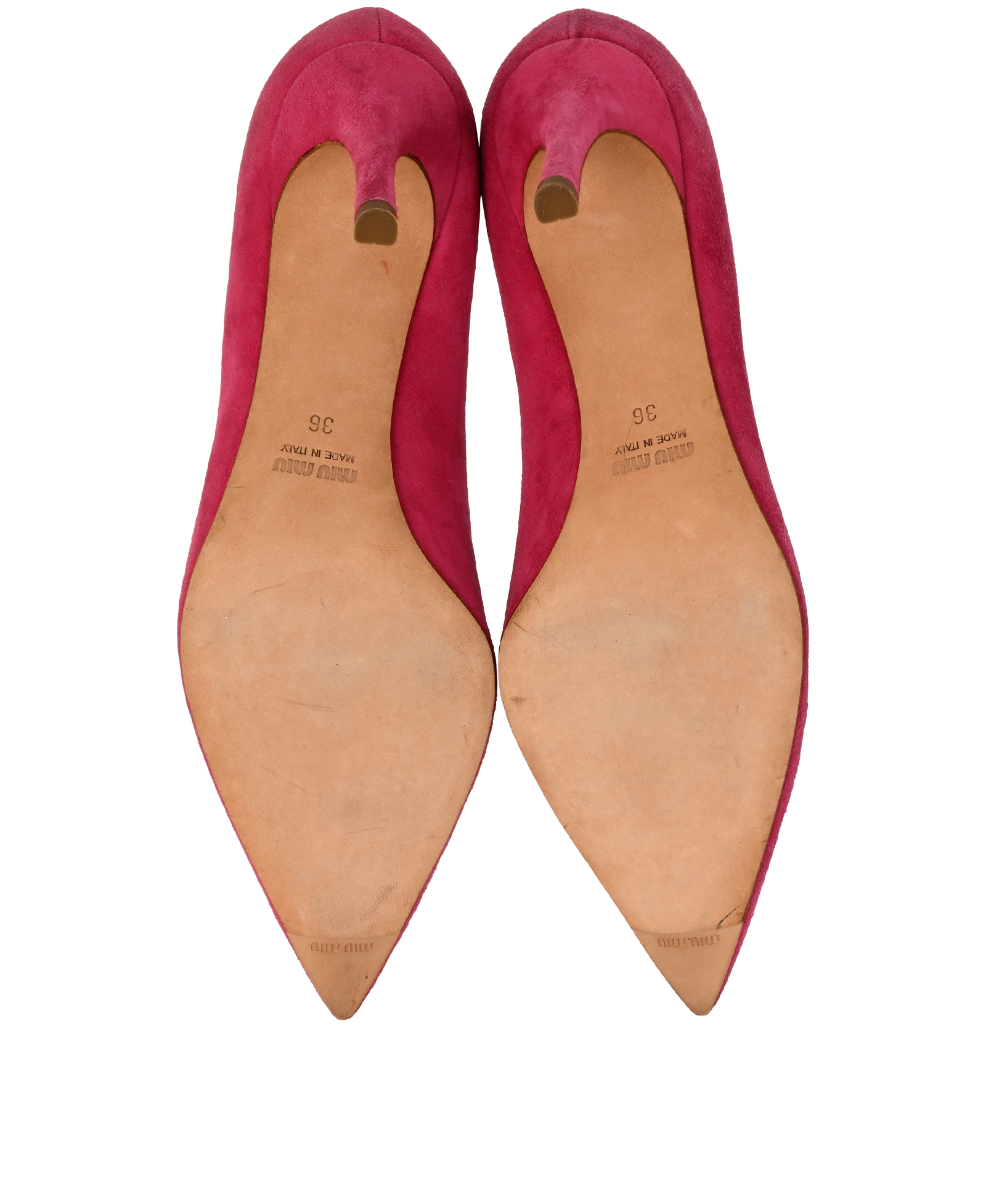 Miu Miu Pointed Toe Pumps, &pound;150, Shoes, Pink, Suede, Top view