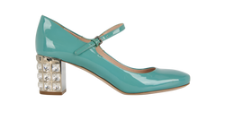 Miu Miu Mary Jane Crystals Heels, Patent, Blue, UK5, 3*