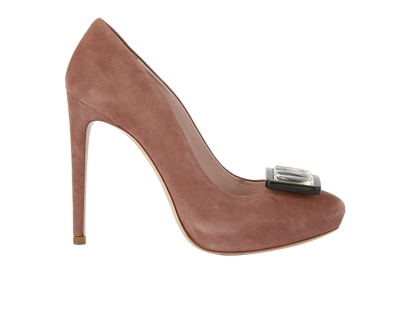 Miu Miu Embellished Platforms, £170, Shoes, Pink, Suede, Front view