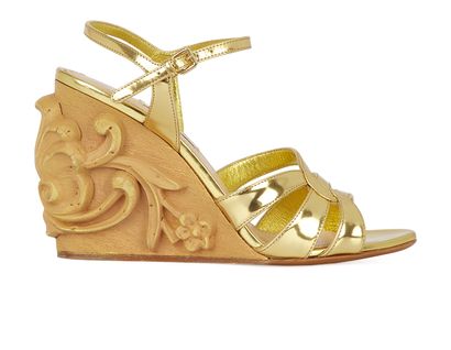 Miu Miu Carved Wooden Wedge 95 Sandals, front view