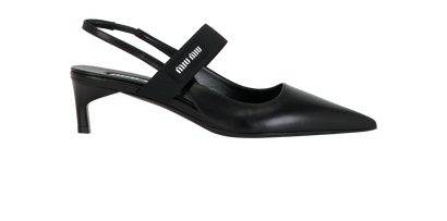 Miu Miu Logo Strap Slingbacks, &pound;390, Shoes, Black, Leather, Front view