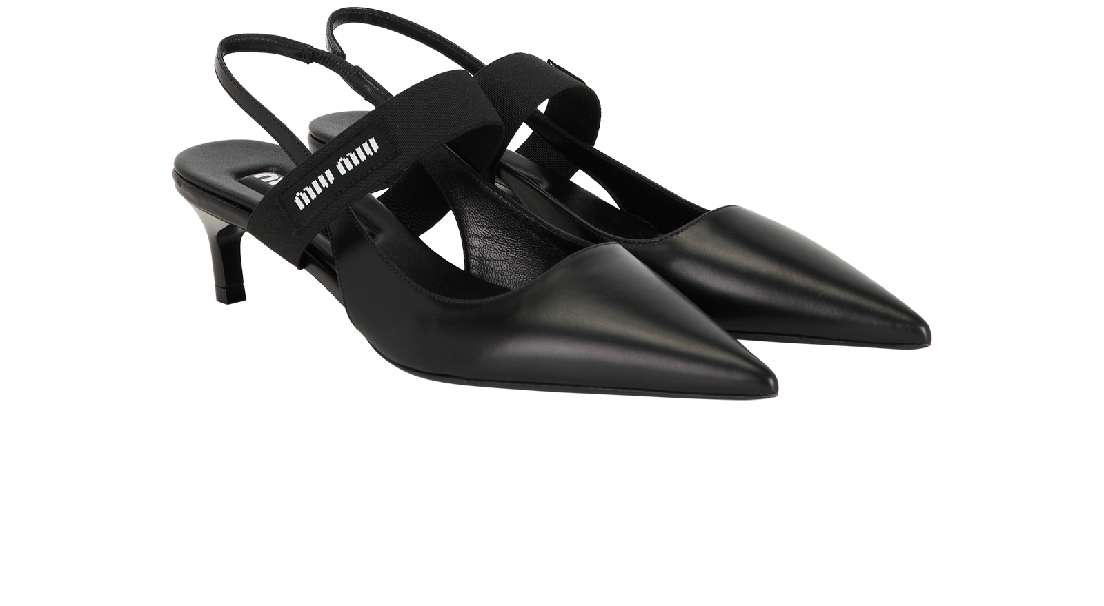 Miu Miu Logo Strap Slingbacks, &pound;390, Shoes, Black, Leather, Side view