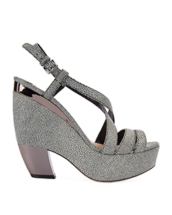 Miu Miu Silver Curve Platform Sandals, Leather, Grey, B, UK 5.5