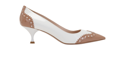 Miu Miu Two-Tone Pointed Heels, &pound;170, Shoes, Beige/White, Patent Leather, Front view