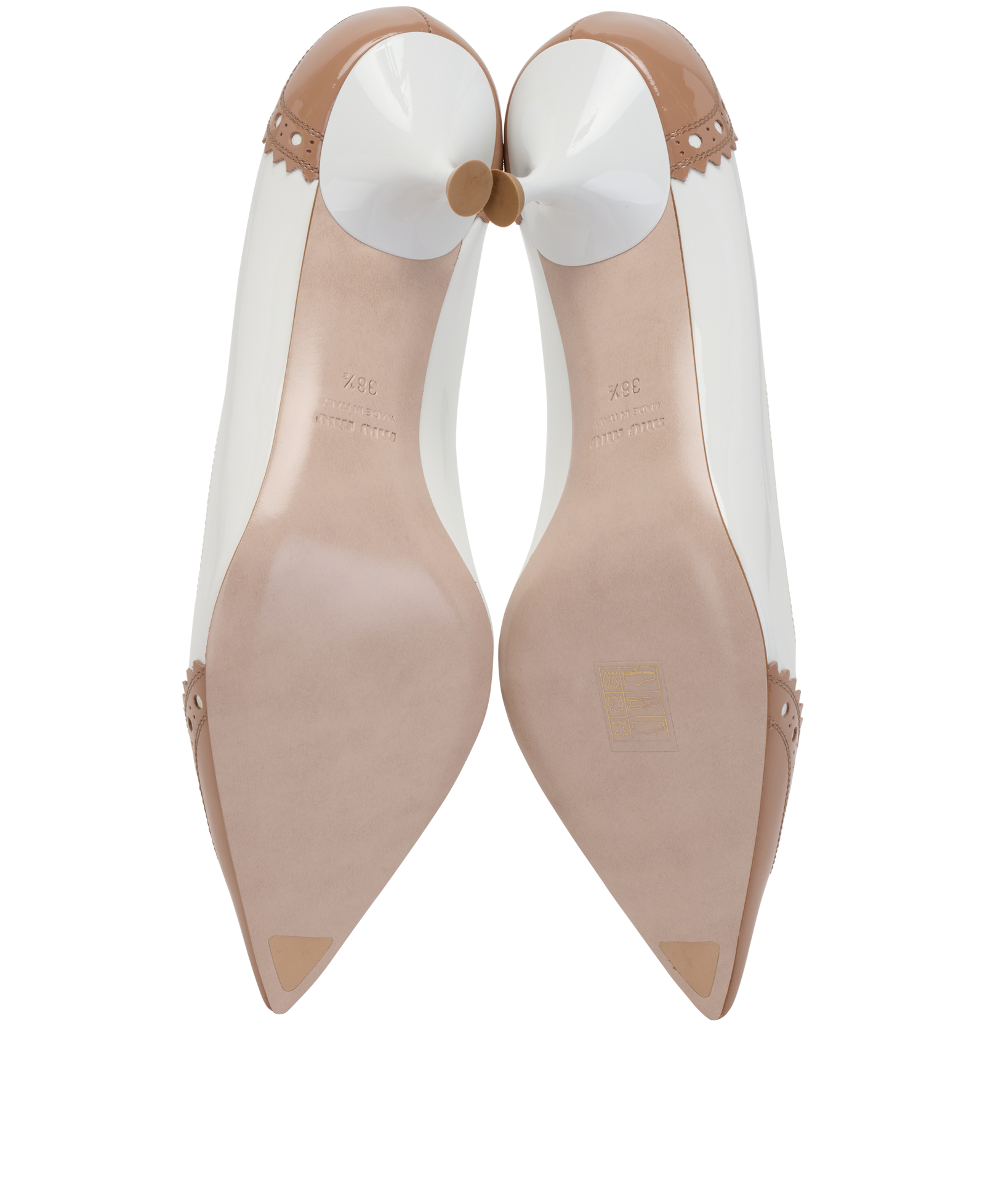 Miu Miu Two-Tone Pointed Heels, &pound;170, Shoes, Beige/White, Patent Leather, Top view