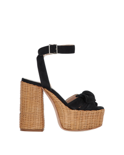 Miu Miu Platform Bow Sandals, Suede/Raffia, Black, UK2, B, 3*