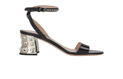 Miu Miu Crystal Block Heel Sandals, front view
