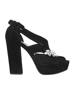 Miu Miu Crystal Embellished Platform Sandals, Suede, Black, UK 4