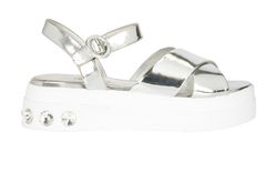 Miu Miu Platform Crystal Sandals, Leather, Silver, UK9, Db, 3*