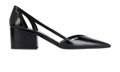 Prada Cut-Out Ballerina Block Heel, &pound;280, Shoes, Black, Leather, Front view