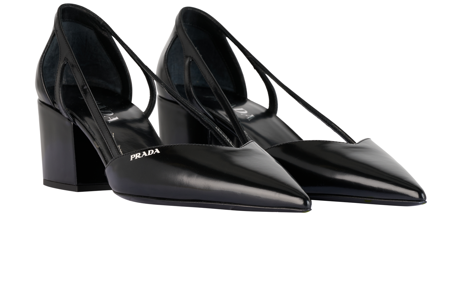 Prada Cut-Out Ballerina Block Heel, &pound;280, Shoes, Black, Leather, Side view