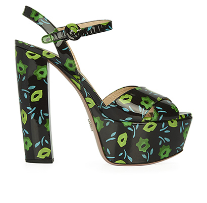 Prada Floral Platform Sandal Heels, front view