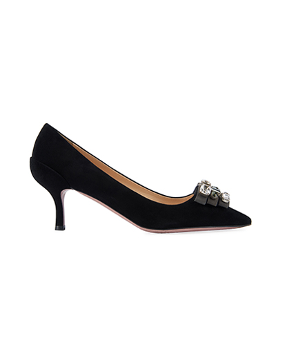 Prada Crystal Embellished Heels, &pound;135, Shoes, Black, Suede, Front view