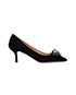 Prada Crystal Embellished Heels, &pound;135, Shoes, Black, Suede, Front view