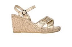 Prada Quilted Logo Wedges, Leather/Raffia, Gold, UK 6, DB, 3*