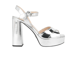 Prada Metallic Block Heel Sandals, Leather, Silver, UK4.5, B, 2*