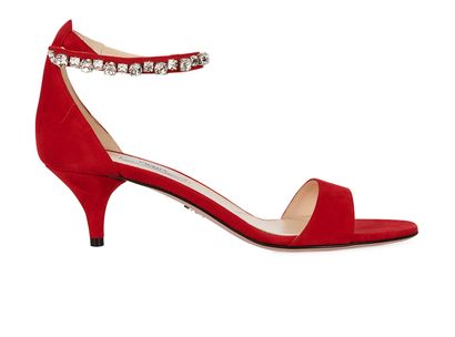 Prada Crystal Strap Heeled Sandals, front view