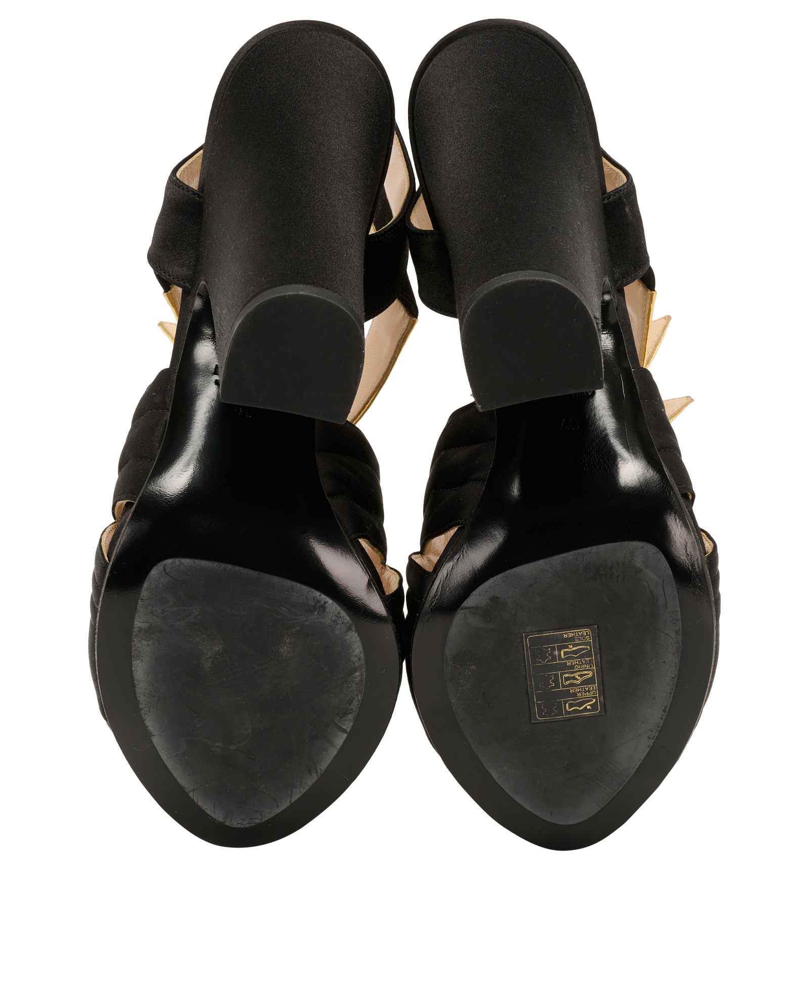 Prada Double Strap Sandals, &pound;110, Shoes, Black/Gold, Leather/Satin, Top view