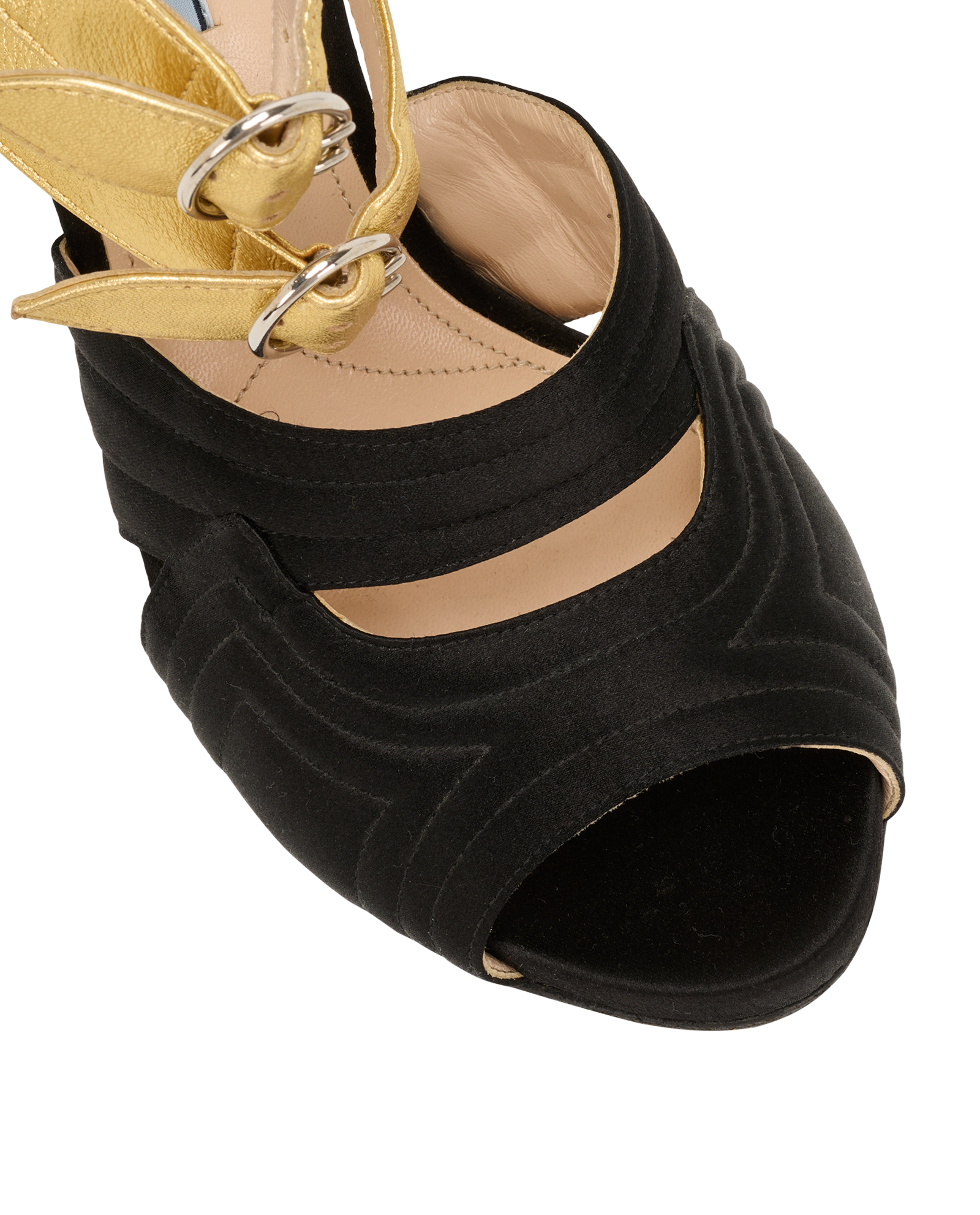 Prada Double Strap Sandals, &pound;110, Shoes, Black/Gold, Leather/Satin, Other view