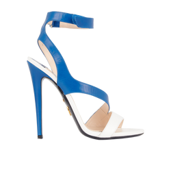 Prada Wrap Around Heels, Leather, Blue/White, UK5, 3*