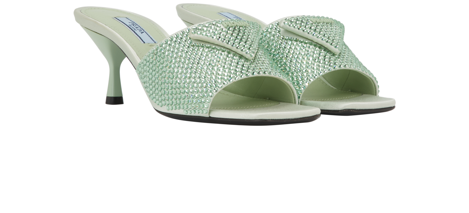 Prada Crystal Sandals, &pound;395, Shoes, Green, Satin, Side view