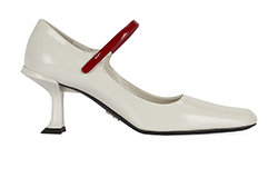 Prada Sculpted Mary Jane Pumps, Leather, White/Red, 2, 5*, B/DB