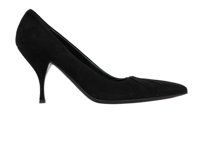 Prada Ruched Pointed Toe, &pound;140, Shoes, Black, Suede, Front view