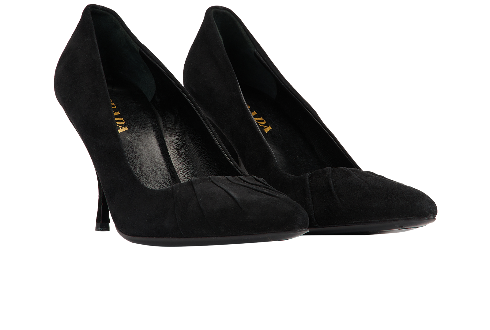 Prada Ruched Pointed Toe, &pound;140, Shoes, Black, Suede, Side view