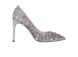 Rene Caovilla Embroidered Pumps, Leather, Grey/Purple, UK6, DB, 2*